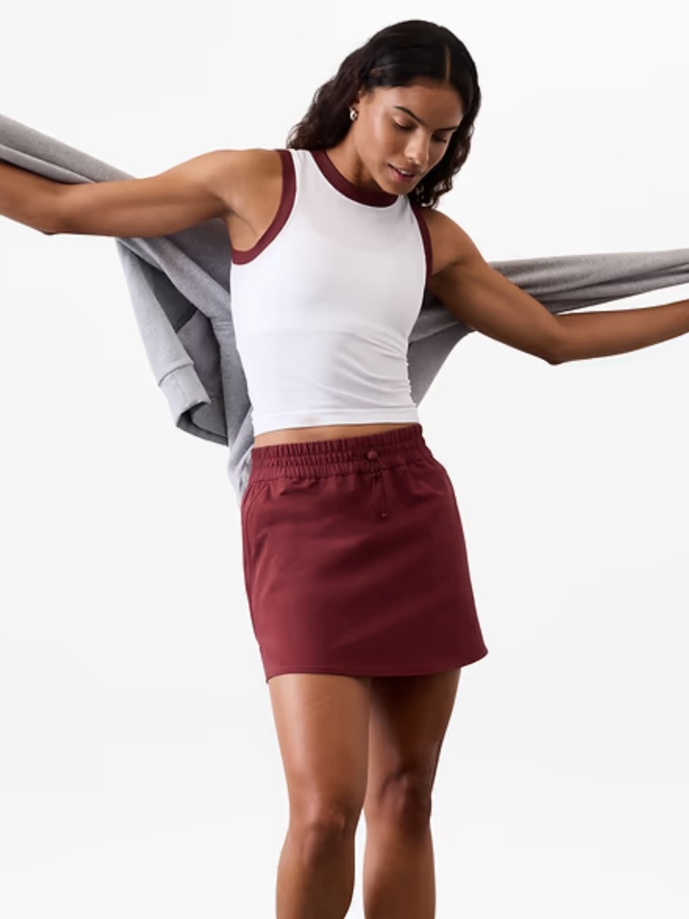 Athleta Renew Seamless Rib Tank Top White Redwood Trim Sleeveless Size Small